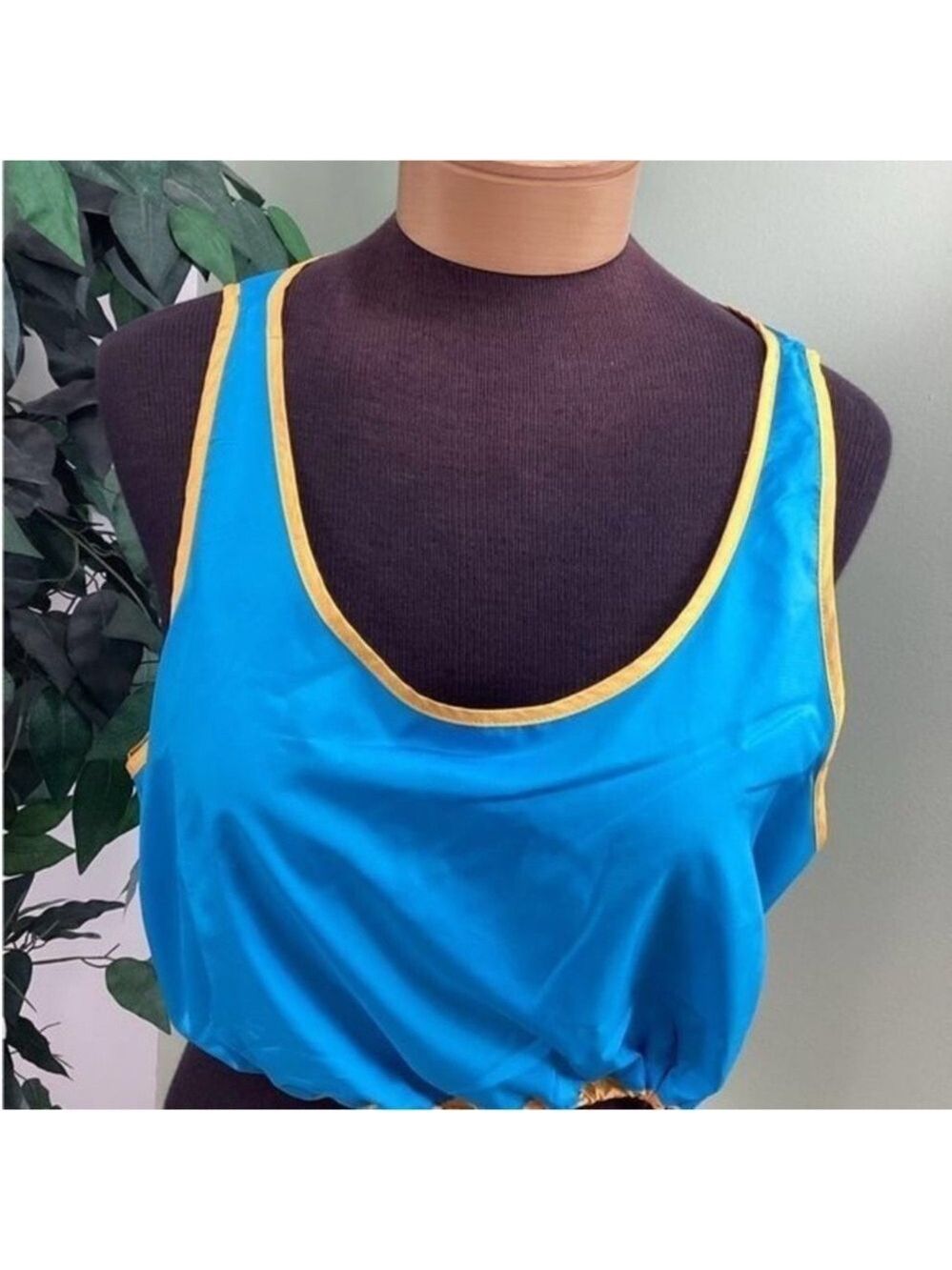 PSK Collective Blue Gold Colorblock Scoopneck Bra Top Drawstring Hem XXL NWT - Picture 8 of 14